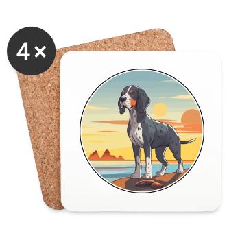 Bluetick Coonhound race chien de bande dessinée Kawaii chien - Dessous de verre (lot de 4) - blanc - Devant
