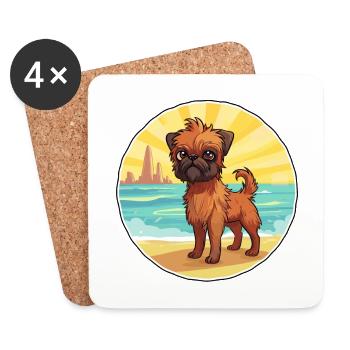 Bruxelles Griffon chien race Cartoon Kawaii Clipart - Dessous de verre (lot de 4) - blanc - Devant