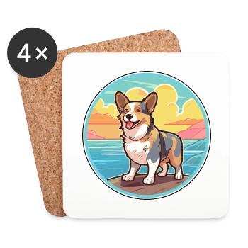 Cardigan Welsh Corgi Dog Breed Cartoon Kawaii Dog - Coasters (set of 4) - white - Front
