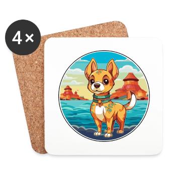 Chinois impérial chien race Cartoon Kawaii Clipart - Dessous de verre (lot de 4) - blanc - Devant