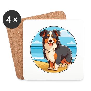 Collie chien race dessin animé Kawaii Clipart aquarelle - Dessous de verre (lot de 4) - blanc - Devant