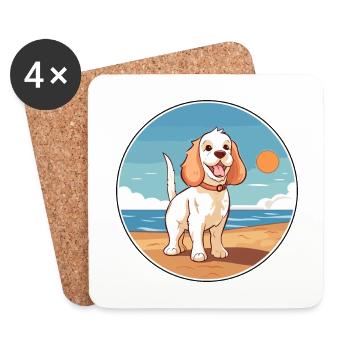 Clumber Spaniel chien race Cartoon Kawaii Clipart - Dessous de verre (lot de 4) - blanc - Devant
