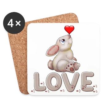 Doux lapin avec affichage d’amour en forme de cœur - Dessous de verre (lot de 4) - blanc - Devant
