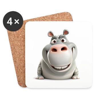 Cute Hippo Funny Grinning Animal Shirt - Coasters (set of 4) - white - Front