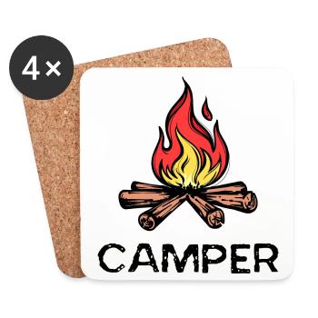 campeur dicton feu de camp camping randonneurs vacances - Dessous de verre (lot de 4) - blanc - Devant