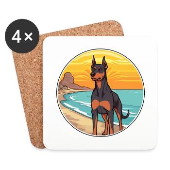 Doberman Pinscher chien race Cartoon Kawaii Clipart - Dessous de verre (lot de 4) - blanc - Devant