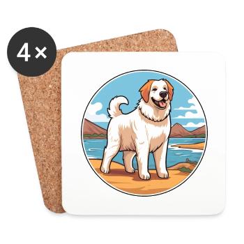 Georgian Shepherd Dog Breed Cartoon Kawaii Clipart - Coasters (set of 4) - white - Front