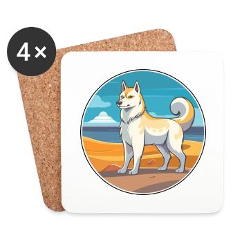 Ostsibirische Laika-Hunderasse Karikatur Kawaii-Hund - Untersetzer (4er-Set) - Weiß - Vorne