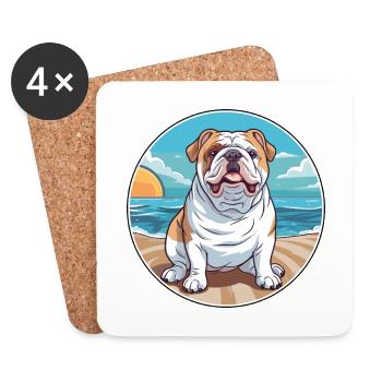 Bouledogue anglais chien race Cartoon Kawaii Clipart - Dessous de verre (lot de 4) - blanc - Devant