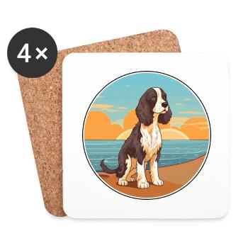 Anglais Springer Épagneul chien race Cartoon Kawaii - Dessous de verre (lot de 4) - blanc - Devant