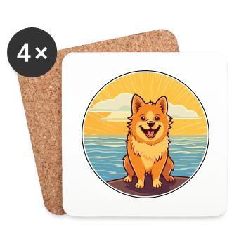 Finnischer Spitz Hund Rasse Cartoon Kawaii Clipart Hund - Untersetzer (4er-Set) - Weiß - Vorne