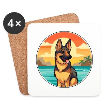 German Shepherd Dog Breed Cartoon Kawaii Clipart - Coasters (set of 4) - white - Front