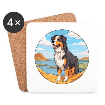 English Shepherd Dog Breed Cartoon Kawaii Clipart - Coasters (set of 4) - white - Front