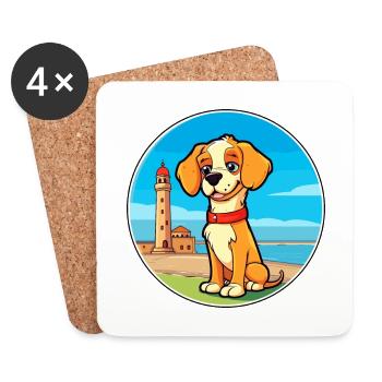 Italien Volpino chien race Cartoon Kawaii Clipart - Dessous de verre (lot de 4) - blanc - Devant
