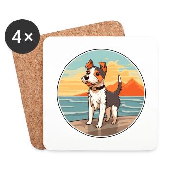 Terrier japonais chien race Cartoon Kawaii Clipart - Dessous de verre (lot de 4) - blanc - Devant
