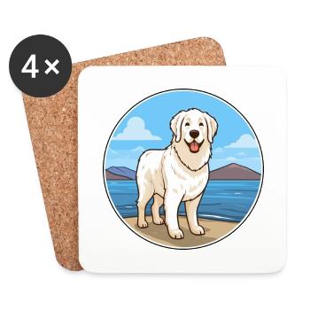 Kuvasz Hunderasse Cartoon Kawaii Clipart Aquarell - Untersetzer (4er-Set) - Weiß - Vorne