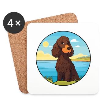 Irischer Wasserspaniel Hund Rasse Cartoon Kawaii Hund - Untersetzer (4er-Set) - Weiß - Vorne