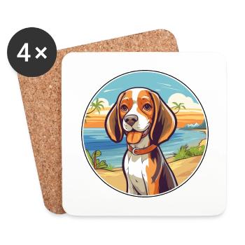 Kerry Beagle chien race dessin animé Kawaii Clipart chien - Dessous de verre (lot de 4) - blanc - Devant