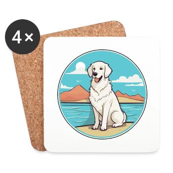 Kuvasz Ungarische Hunderasse Cartoon Kawaii Clipart - Untersetzer (4er-Set) - Weiß - Vorne