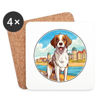 Moscou chien de garde chien race Cartoon Kawaii Clipart - Dessous de verre (lot de 4) - blanc - Devant