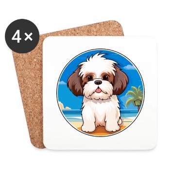 Maltais Shih Tzu chien race Cartoon Kawaii Clipart - Dessous de verre (lot de 4) - blanc - Devant