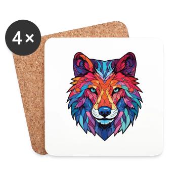 Wolf buntes Aquarell Tier Haustier Illustration - Untersetzer (4er-Set) - Weiß - Vorne