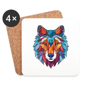 Wolf Colorful Watercolor Animal Pet Illustration - Coasters (set of 4) - white - Front