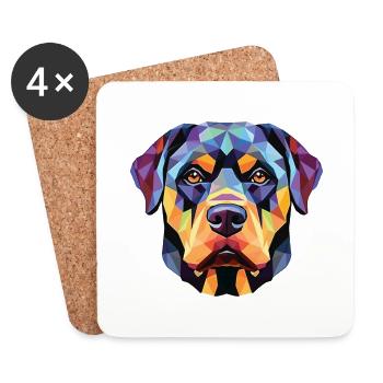 Rottweiler Chien Aquarelle Colorée Animal Cartoon - Dessous de verre (lot de 4) - blanc - Devant