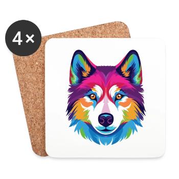Husky Dog Aquarelle Colorée Animal Illustration - Dessous de verre (lot de 4) - blanc - Devant