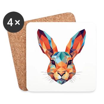 Hare Rabbit Colorful Watercolor Animal Pet Cartoon - Coasters (set of 4) - white - Front