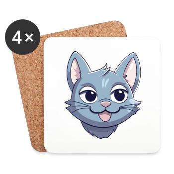 Russische blaue Katze Karikatur Aquarell Illustration - Untersetzer (4er-Set) - Weiß - Vorne