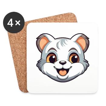 Baby Cat Cartoon Watercolor Illustration - Coasters (set of 4) - white - Front