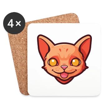 Illustration à l’aquarelle de dessin animé Devon Rex chat rouge - Dessous de verre (lot de 4) - blanc - Devant