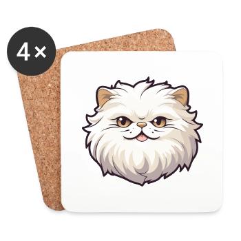 Britisch Langhaar Katze Karikatur Aquarell Clipart - Untersetzer (4er-Set) - Weiß - Vorne
