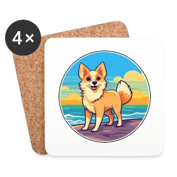 Norvégien Lundehund Race De Chien De Dessin Animé Kawaii Chien - Dessous de verre (lot de 4) - blanc - Devant