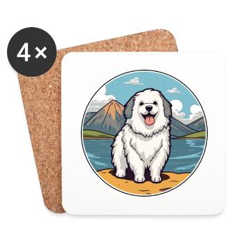 Chien de berger polonais Race de chien Dessin animé Chien Kawaii - Dessous de verre (lot de 4) - blanc - Devant