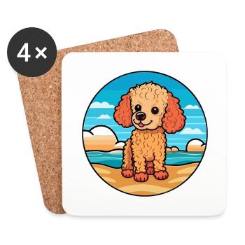 Caniche chien race dessin animé Kawaii Clipart aquarelle - Dessous de verre (lot de 4) - blanc - Devant