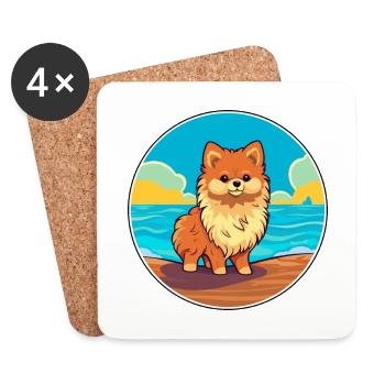 Spitz de Poméranie chien race Cartoon Kawaii Clipart - Dessous de verre (lot de 4) - blanc - Devant