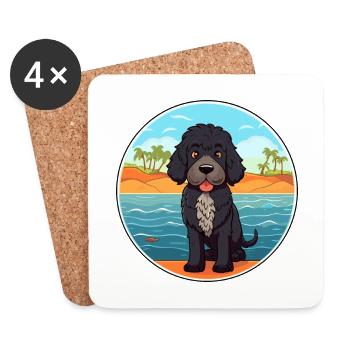 Portuguese Water Dog Breed Cartoon Kawaii Clipart - Coasters (set of 4) - white - Front