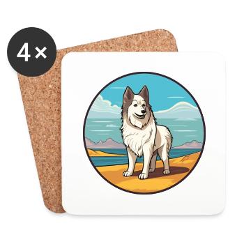 Sibérie occidentale Laika chien race dessin animé Kawaii chien - Dessous de verre (lot de 4) - blanc - Devant