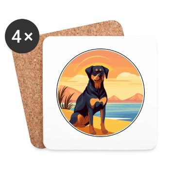 Rottweiler chien race dessin animé Kawaii Clipart chien - Dessous de verre (lot de 4) - blanc - Devant