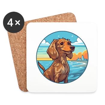 Wirehaired Dachshund Dog Breed Cartoon Kawaii Dog - Coasters (set of 4) - white - Front