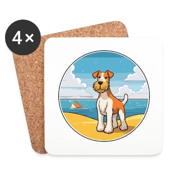 Fil Fox Terrier chien race Cartoon Kawaii Clipart - Dessous de verre (lot de 4) - blanc - Devant