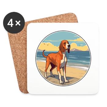 Russian Hound Dog Breed Cartoon Kawaii Clipart Dog - Coasters (set of 4) - white - Front
