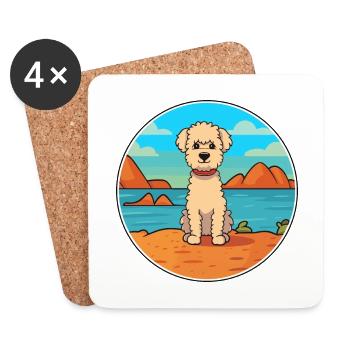 Pumi chien race dessin animé Kawaii Clipart aquarelle - Dessous de verre (lot de 4) - blanc - Devant