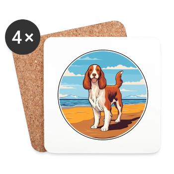 Welsh Springer Épagneul chien race Cartoon Kawaii - Dessous de verre (lot de 4) - blanc - Devant