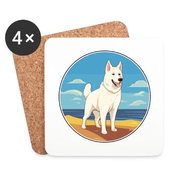Chien de berger blanc race Cartoon Kawaii Clipart - Dessous de verre (lot de 4) - blanc - Devant