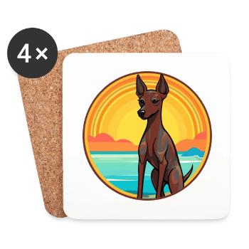 Xoloitzcuintli chien race dessin animé Kawaii Clipart - Dessous de verre (lot de 4) - blanc - Devant