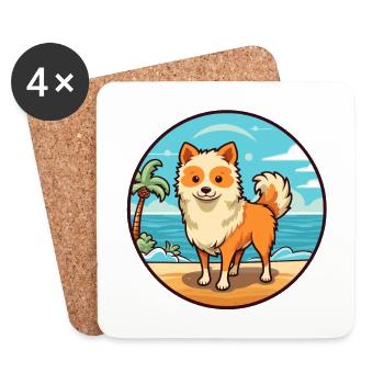 Jouet allemand Spitz chien race Cartoon Kawaii Clipart - Dessous de verre (lot de 4) - blanc - Devant