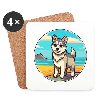 Suédois Vallhund chien race Cartoon Kawaii Clipart - Dessous de verre (lot de 4) - blanc - Devant